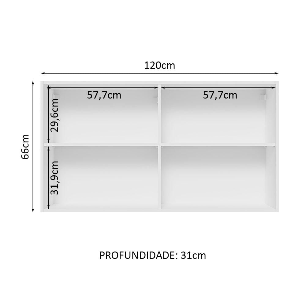 Armário Aéreo Madesa Lux 120 cm 2 Portas - Branco/Cinza Branco/Cinza