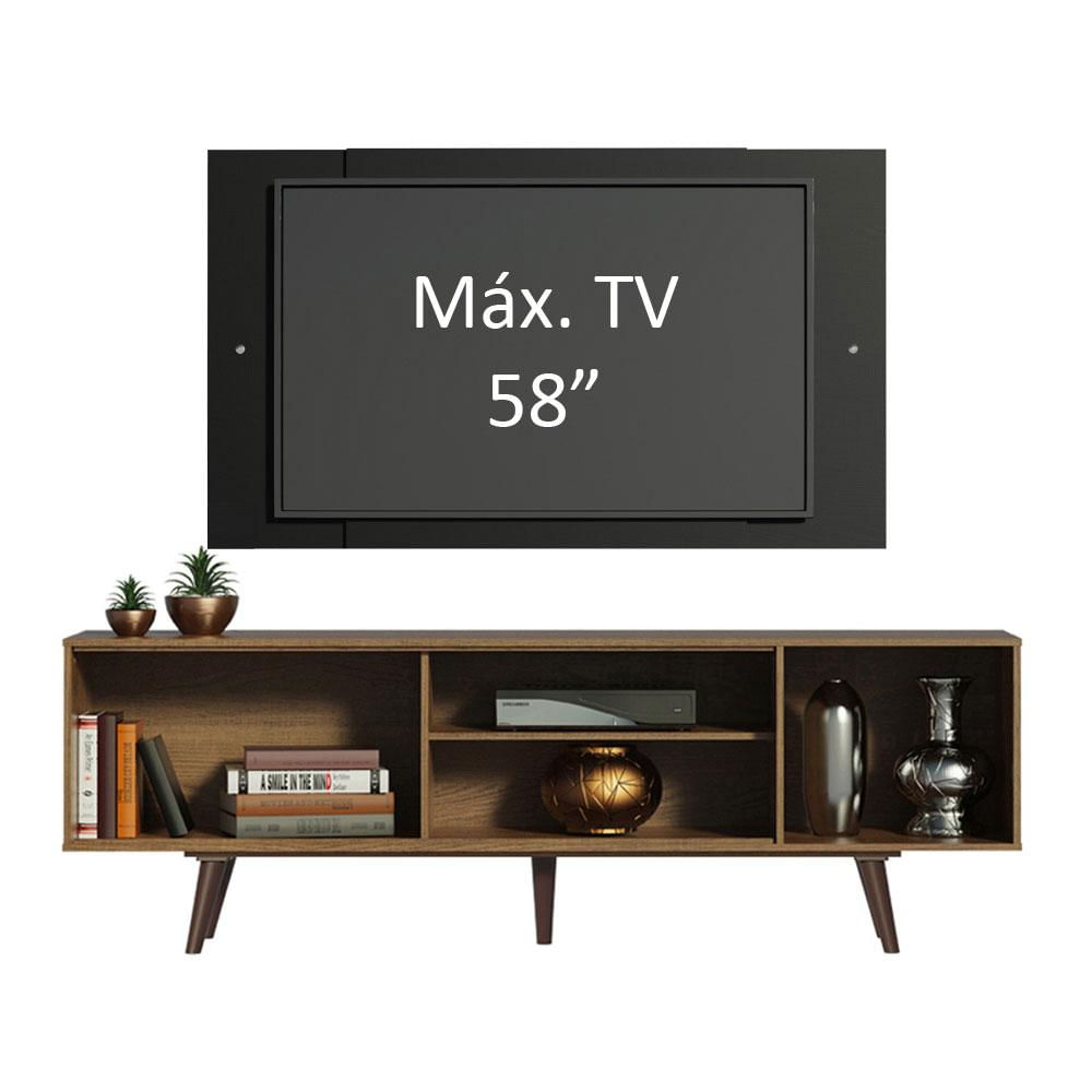 Rack Madesa Dubai com Pés e Painel para TV até 58 Polegadas - Rustic/Preto 7KD8 Rustic/Preto/Preto