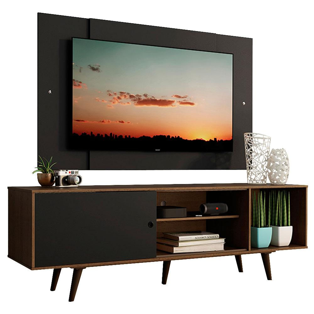 Rack Madesa Dubai com Pés e Painel para TV até 58 Polegadas - Rustic/Preto 7KD8 Rustic/Preto/Preto