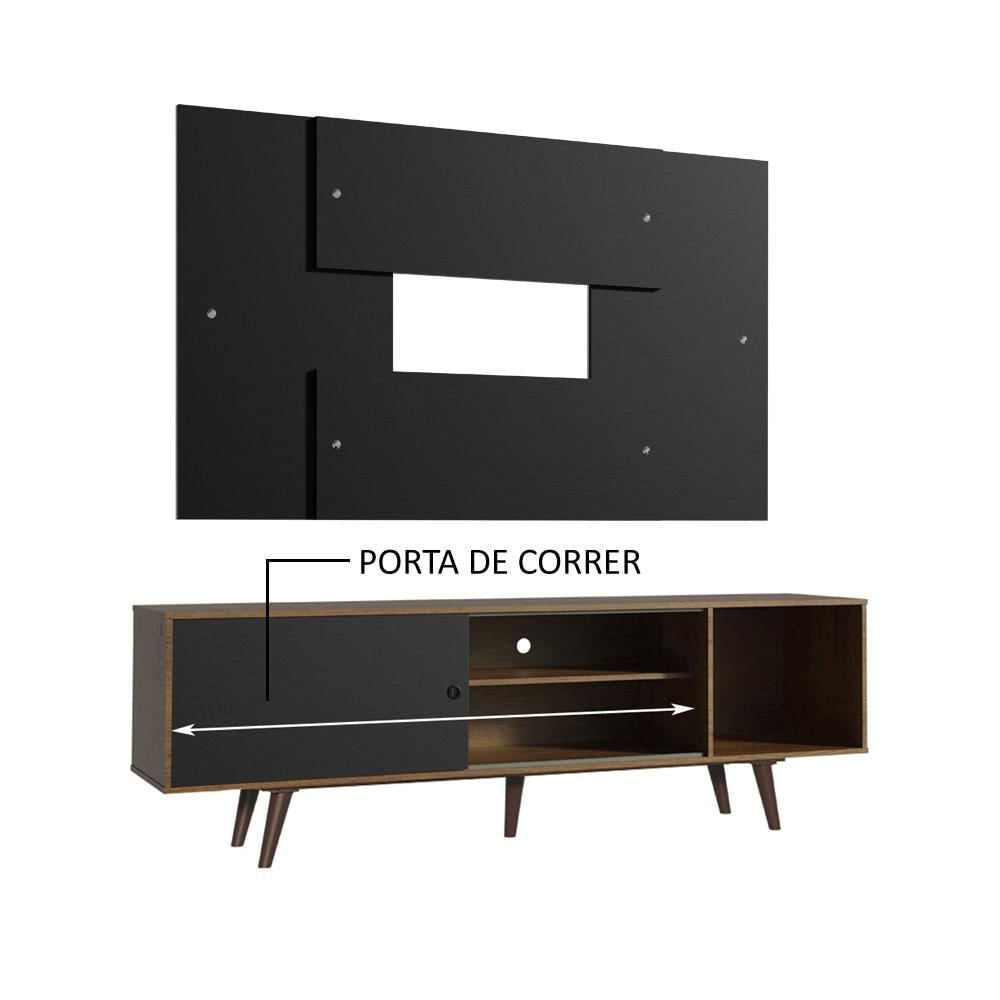 Rack Madesa Dubai com Pés e Painel para TV até 58 Polegadas - Rustic/Preto 7KD8 Rustic/Preto/Preto