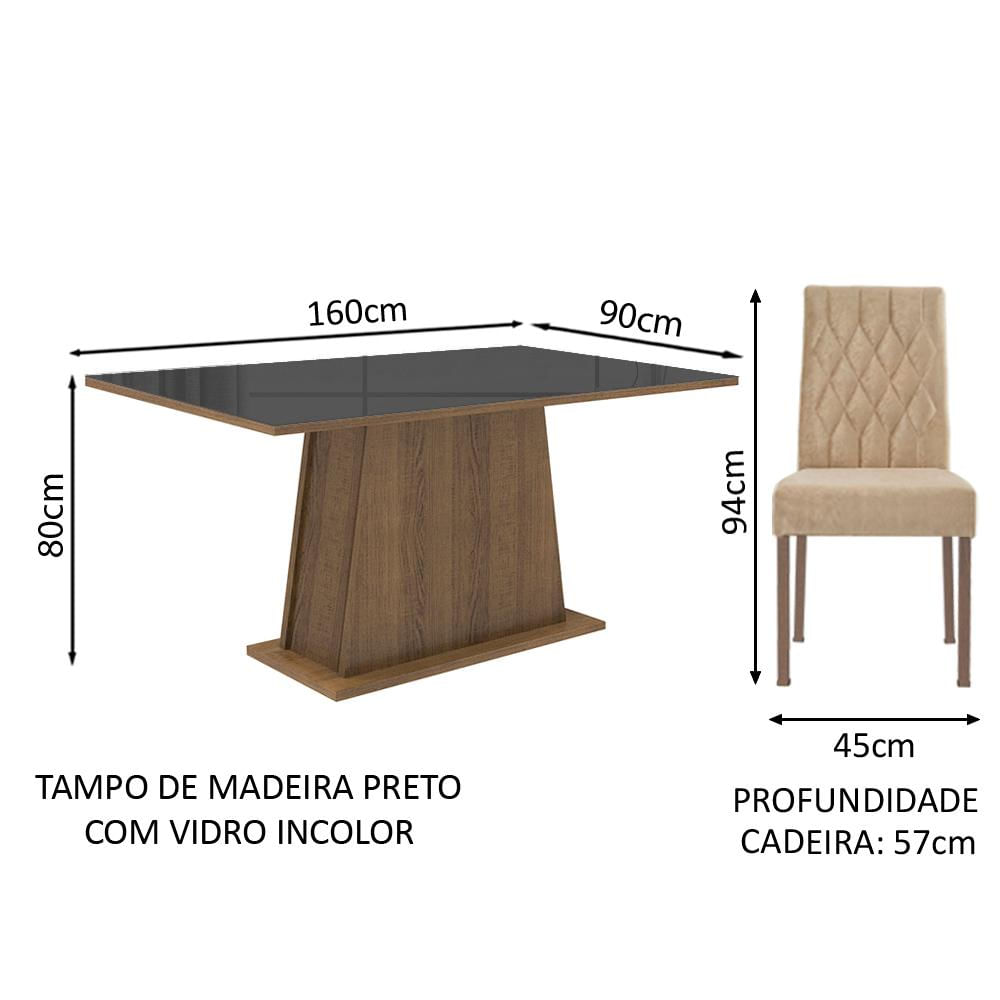 Conjunto Sala de Jantar Madesa Grazi Mesa Tampo de Vidro com 4 Cadeiras - Rustic/Preto/Imperial Rustic/Preto/Imperial