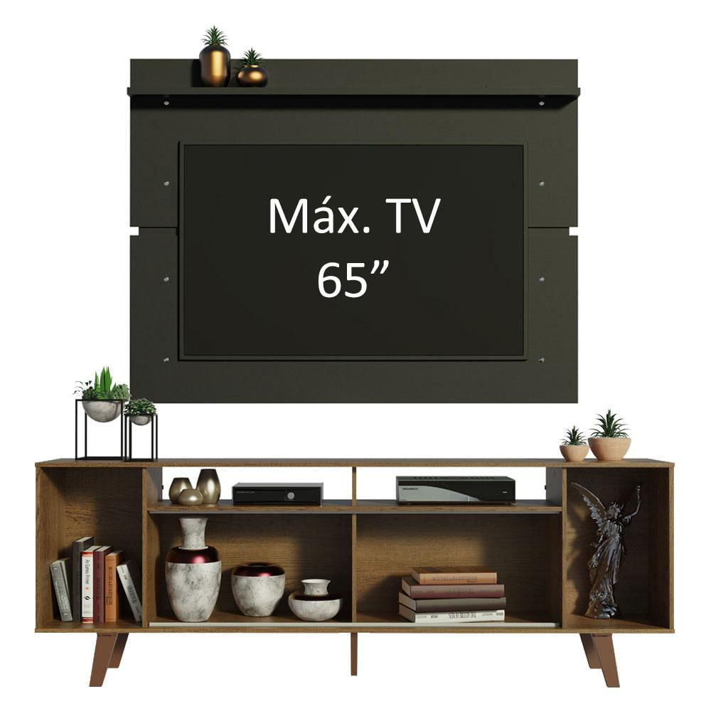 Rack Madesa Cancun com Pés e Painel para TV até 65 Polegadas - Rustic/Preto  7KD8 Rustic/Preto