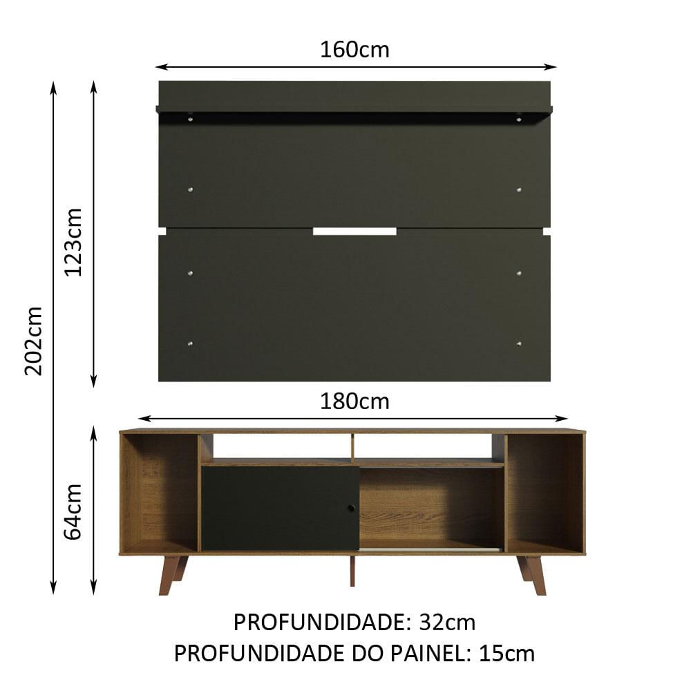 Rack Madesa Cancun com Pés e Painel para TV até 65 Polegadas - Rustic/Preto  7KD8 Rustic/Preto