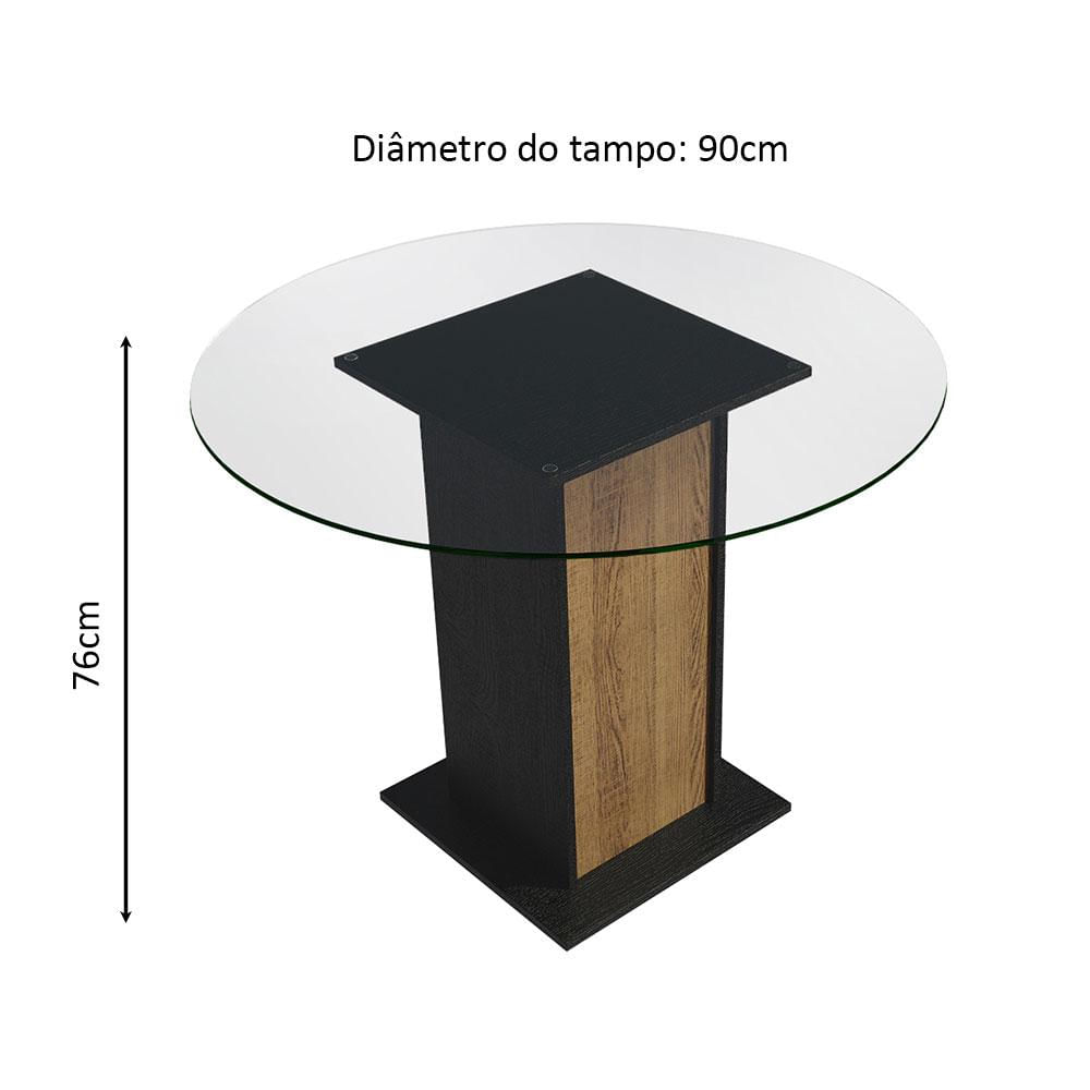 Mesa de Jantar Redonda Madesa 5324 com Tampo de Vidro - Preto/Rustic Preto/Rustic