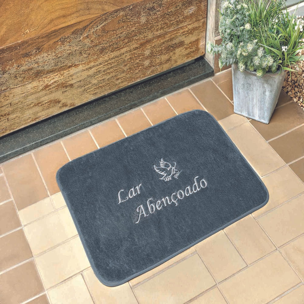 Tapete de Entrada Premium Lar Abençoado Retangular Cinza Guga Tapetes 68cm  x  48cm