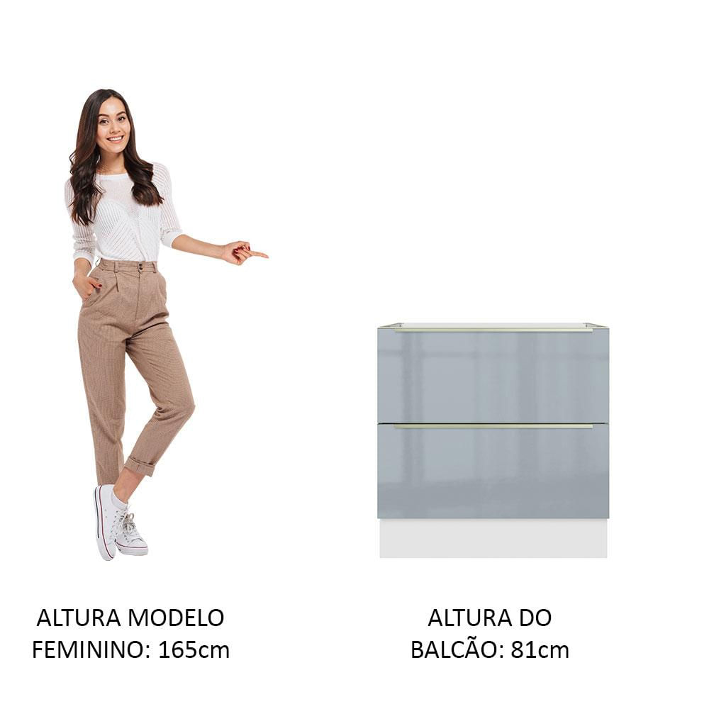 Balcão Madesa Lux 80 cm 2 Gavetas - Branco/Cinza Branco/Cinza