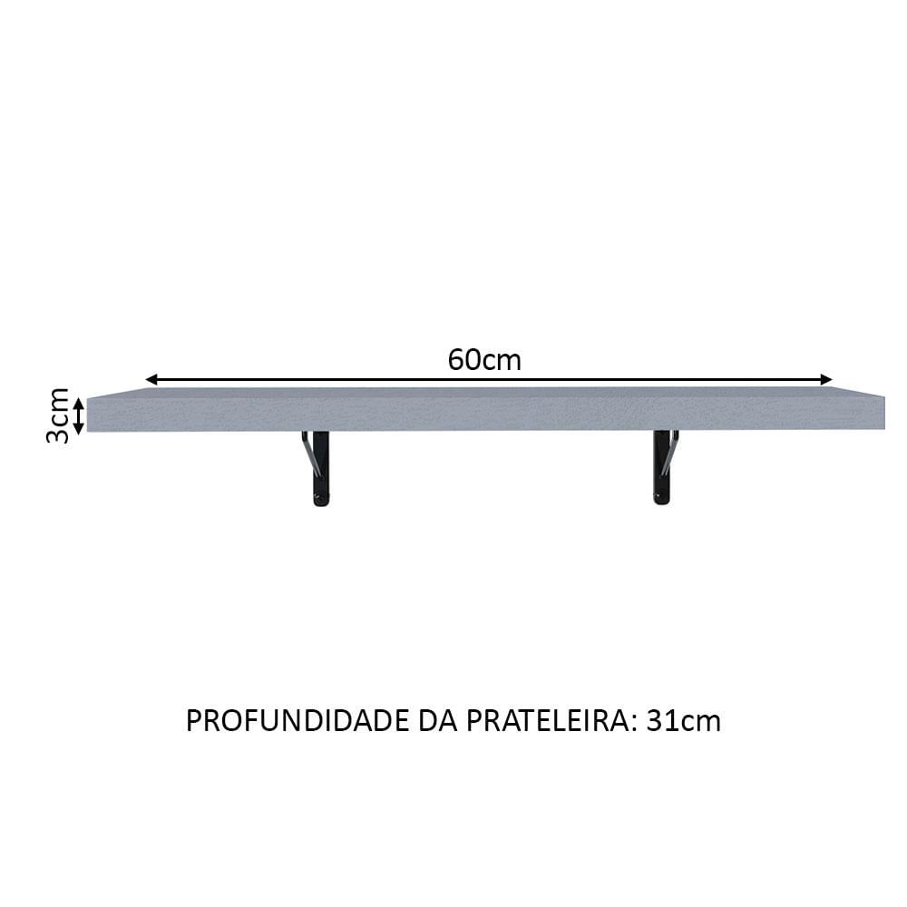 Kit 2 Prateleiras Suspensas para Cozinha Madesa 60 cm com Mão Francesa - Cinza Cinza