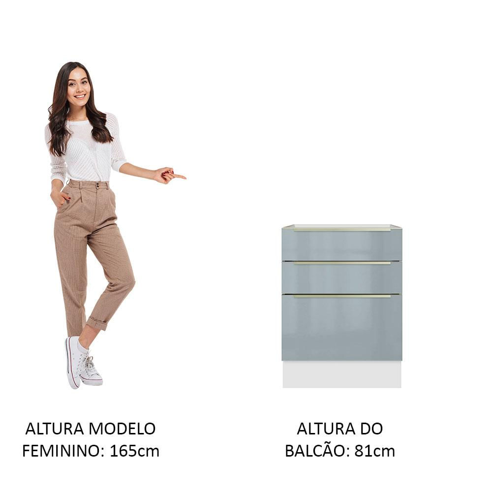 Balcão Madesa Lux 60 cm 3 Gavetas - Branco/Cinza Branco/Cinza