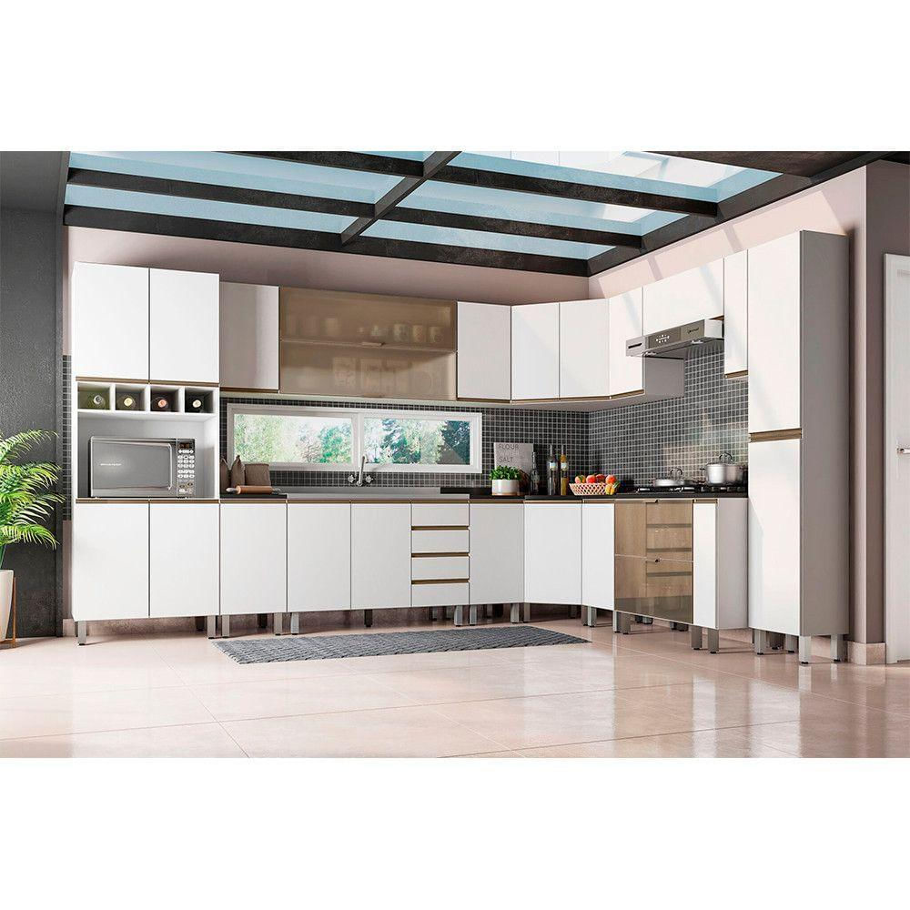 Cozinha Modulada Completa 16 Peças Branco Com Vidro Reflecta