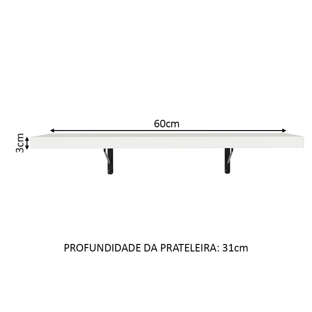 Kit 2 Prateleiras Suspensas para Cozinha Madesa 60 cm com Mão Francesa - Branco Branco