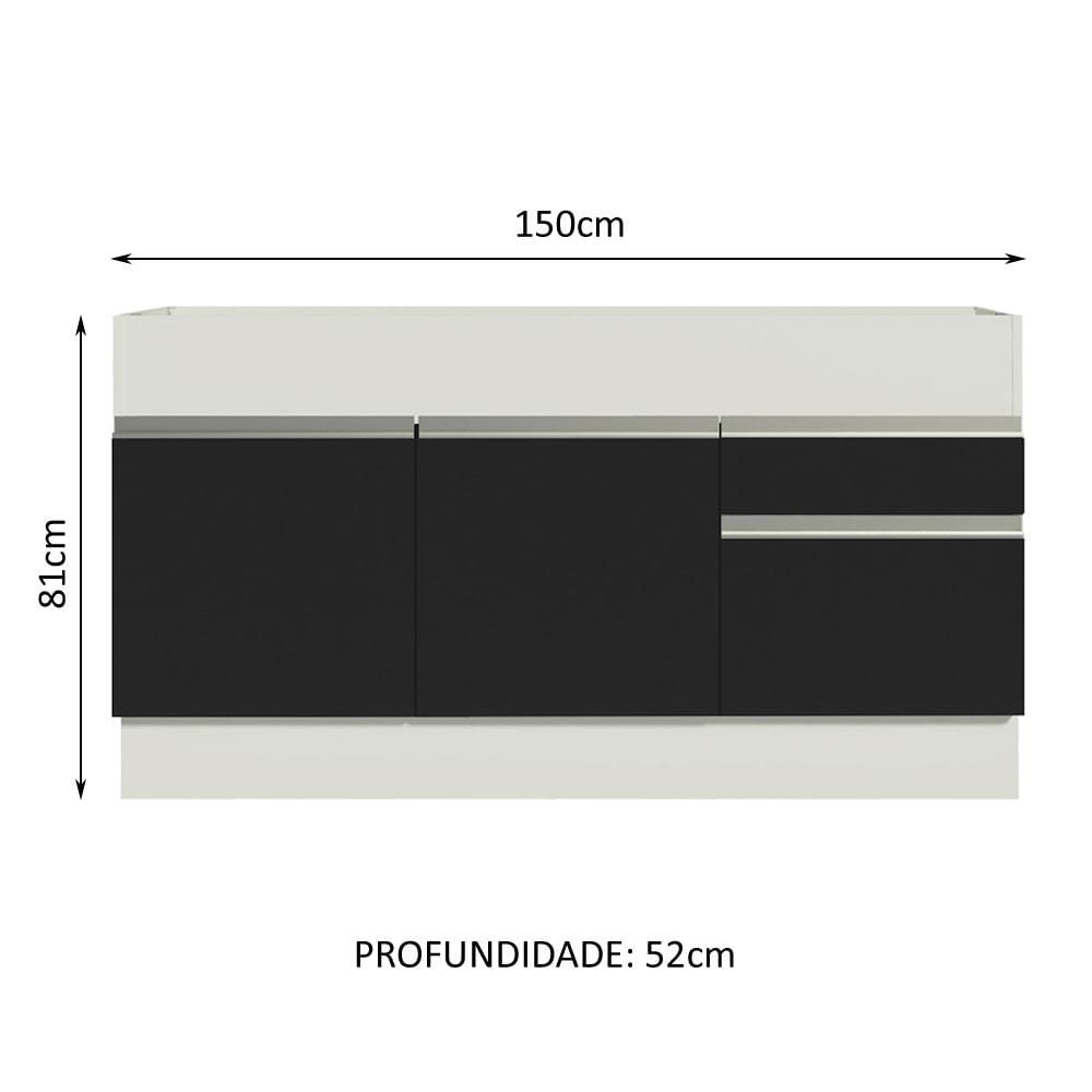 Balcão de Pia Madesa Glamy 150 cm 2 Portas e 2 Gavetas (Sem Tampo e Pia) - Branco/Preto Branco/Preto