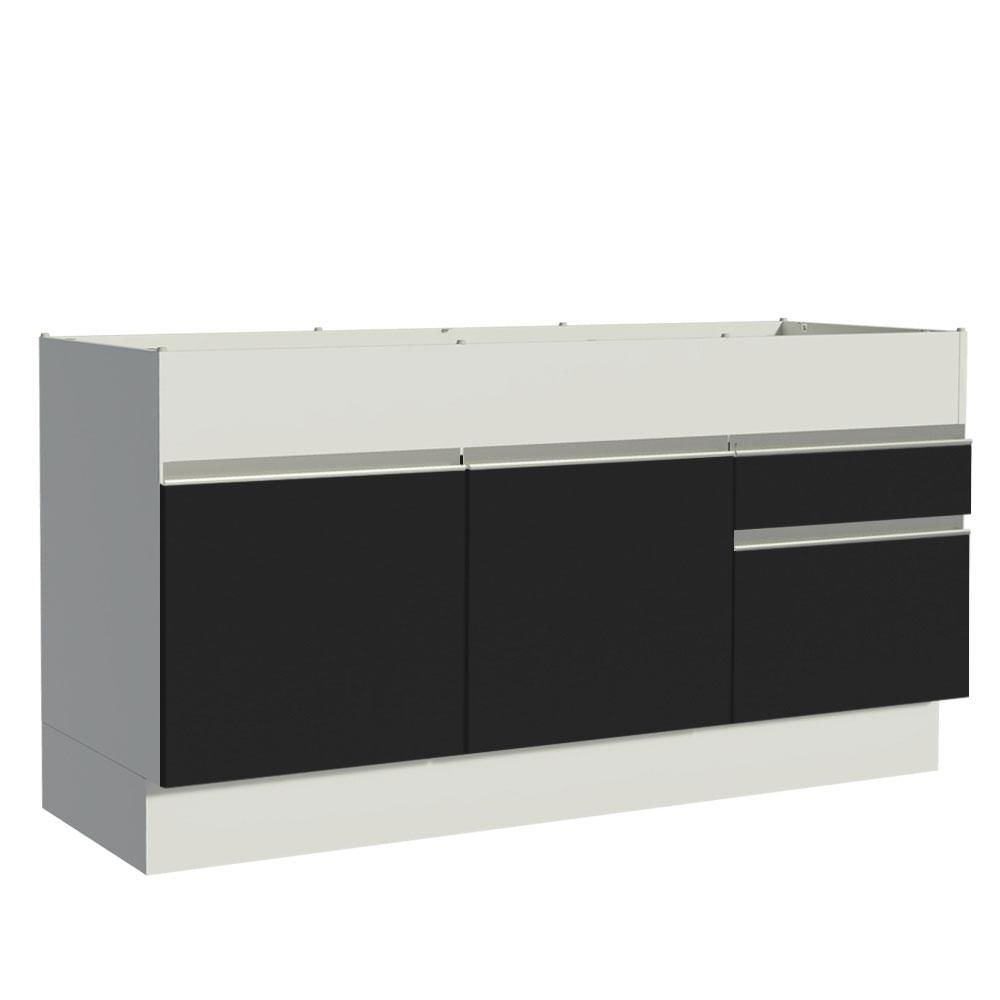 Balcão de Pia Madesa Glamy 150 cm 2 Portas e 2 Gavetas (Sem Tampo e Pia) - Branco/Preto Branco/Preto