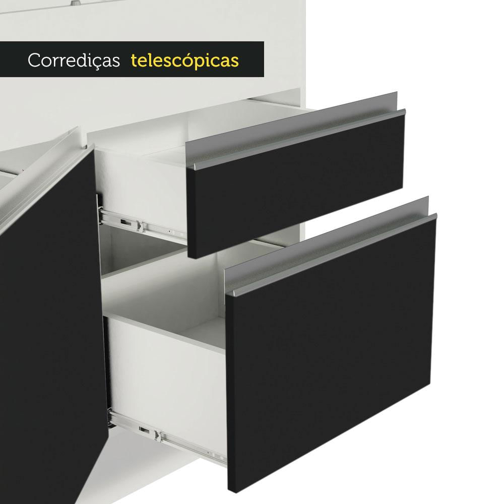 Balcão de Pia Madesa Glamy 150 cm 2 Portas e 2 Gavetas (Sem Tampo e Pia) - Branco/Preto Branco/Preto