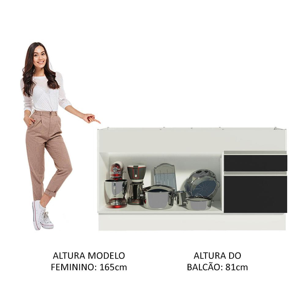 Balcão de Pia Madesa Glamy 150 cm 2 Portas e 2 Gavetas (Sem Tampo e Pia) - Branco/Preto Branco/Preto