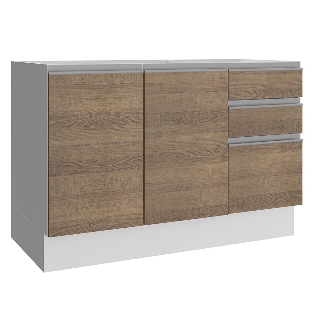 Balcão Gabinete de Pia Madesa Glamy 120 cm 2 Portas e 3 Gavetas - Branco/Rustic