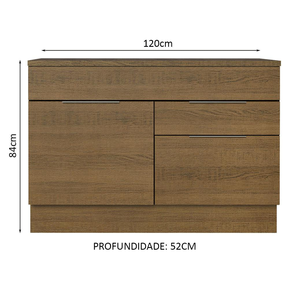 Balcão Gabinete 120 cm 1 Portas e 2 Gavetas (Com Tampo) Rustic Stella Madesa Rustic