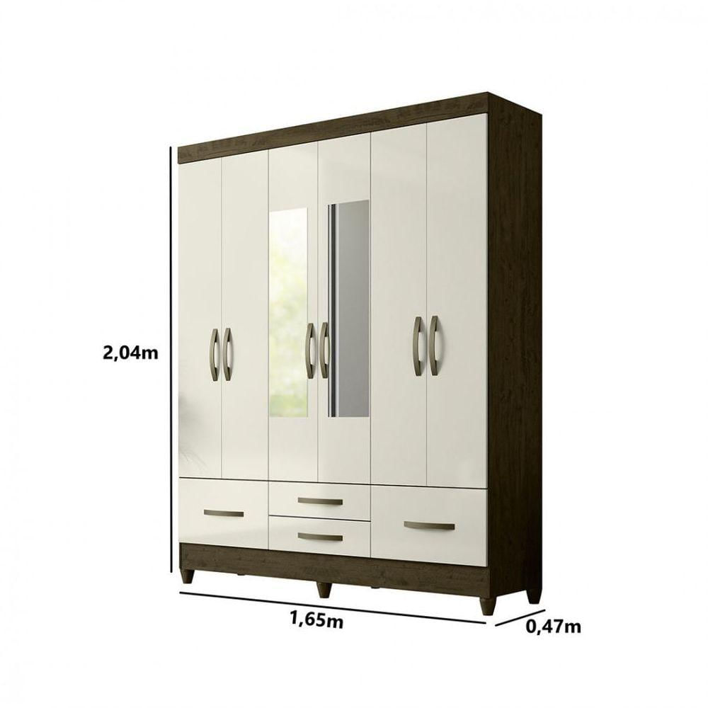 Guarda Roupa Moval 6 Portas Castanho Wood Offwhite