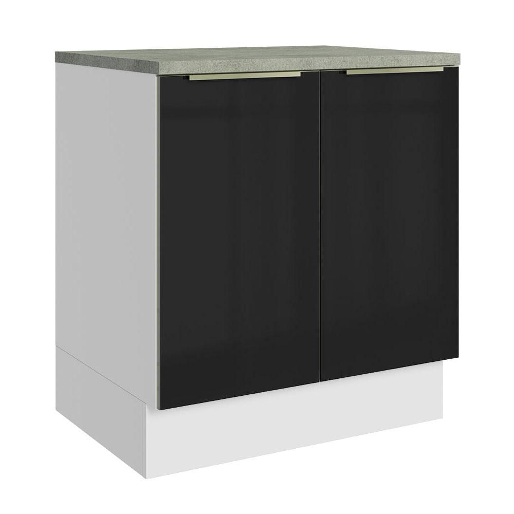 Balcão Madesa Lux 70 cm 2 Portas - Branco/Preto (Com Tampo)