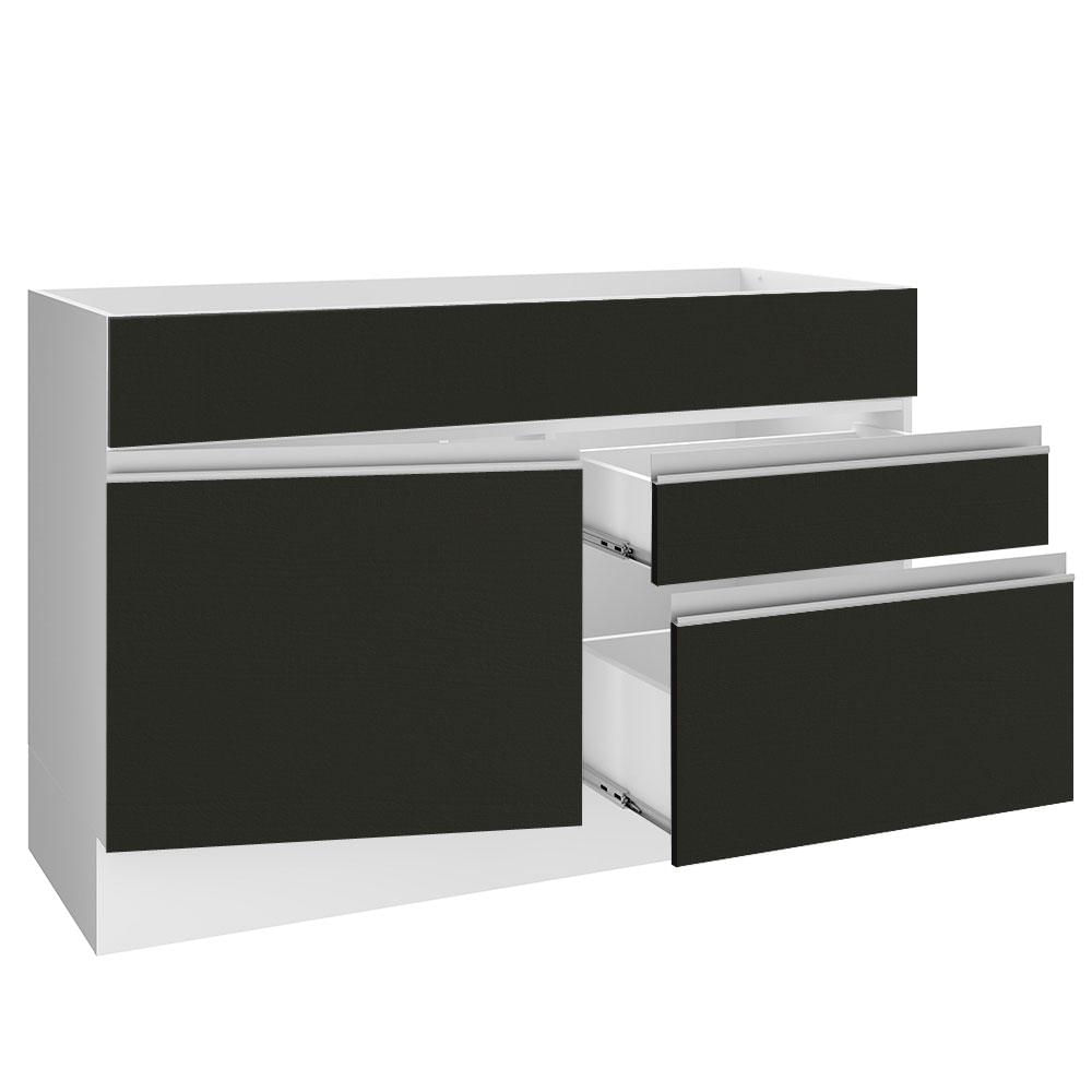 Balcão Gabinete de Pia Madesa Glamy 120 cm 1 Porta 2 Gavetas - Branco/Preto Branco/Preto