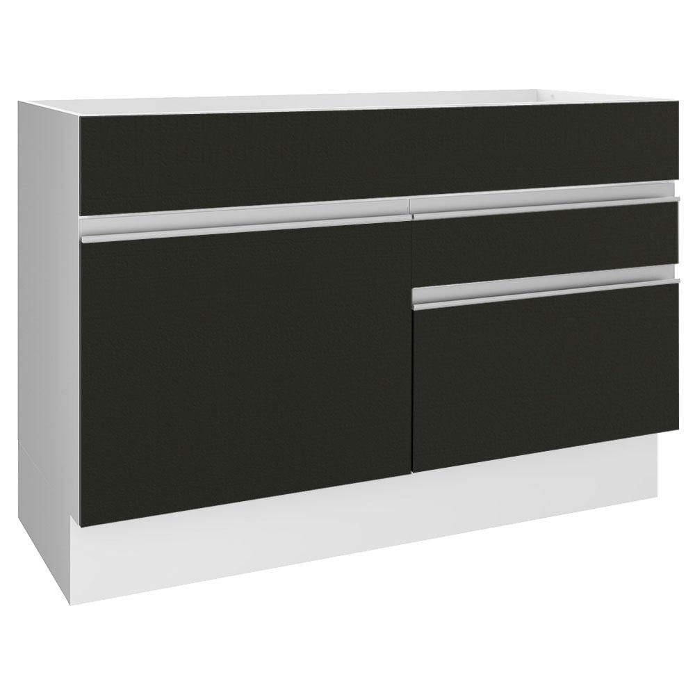 Balcão Gabinete de Pia Madesa Glamy 120 cm 1 Porta 2 Gavetas - Branco/Preto Branco/Preto