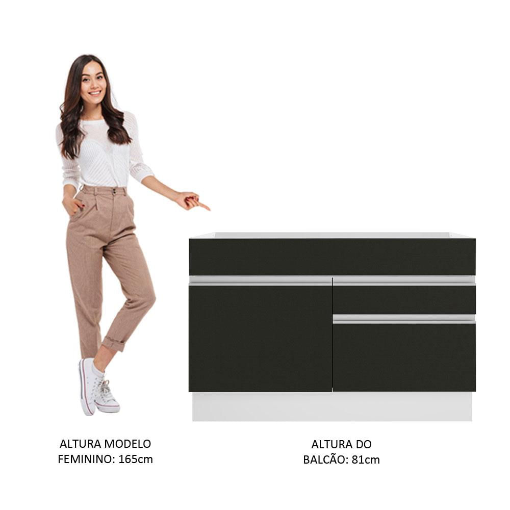 Balcão Gabinete de Pia Madesa Glamy 120 cm 1 Porta 2 Gavetas - Branco/Preto Branco/Preto