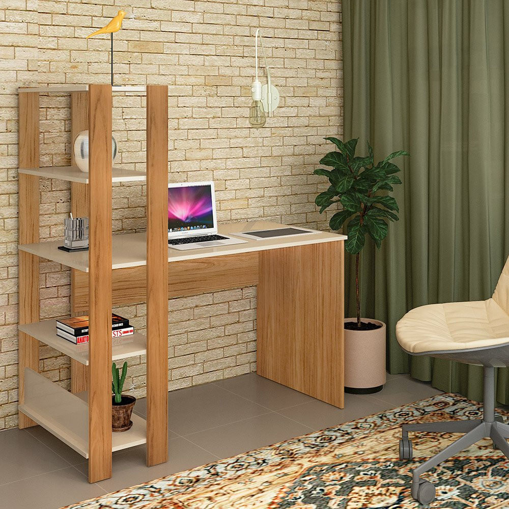 Mesa para Computador Match com 3 Prateleiras Artely Offwhite/Carval