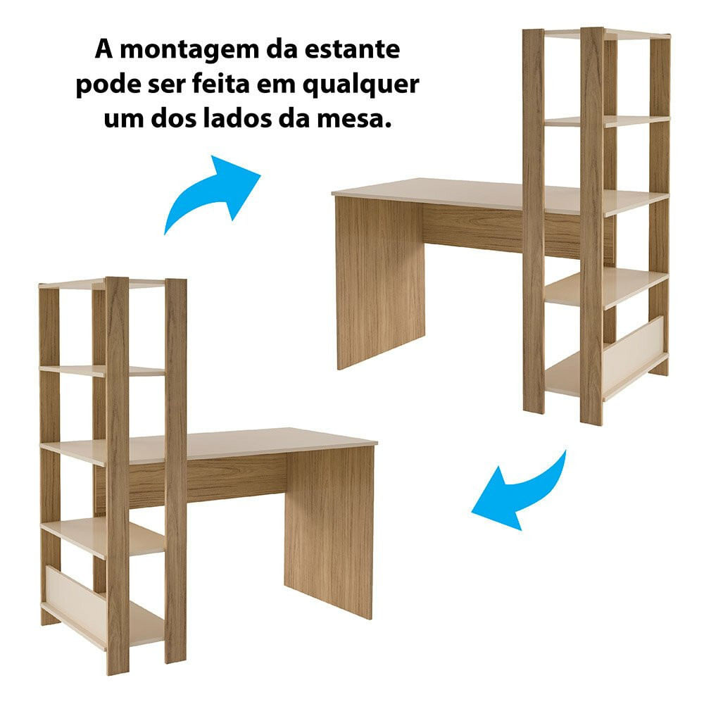 Mesa para Computador Match com 3 Prateleiras Artely Offwhite/Carval