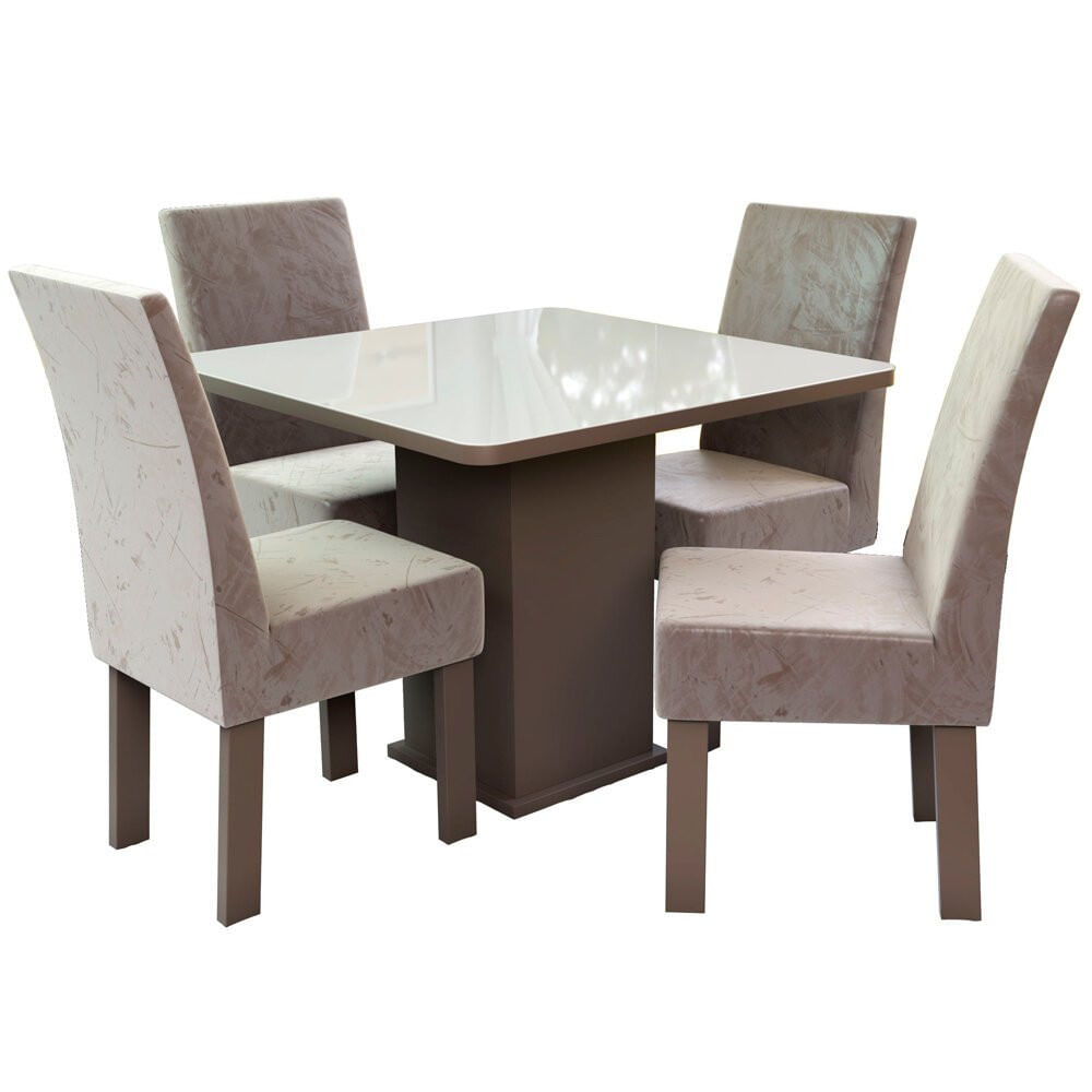 Conjunto Mesa 4 Cadeiras Talismã New Ônix Madeira Eucalipto Tabaco/Fendi