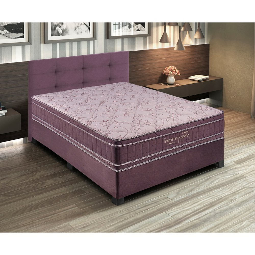 Conjunto Cama Box Casal de Molas Kappesberg Inverno e Verão - 138x188 Beringela