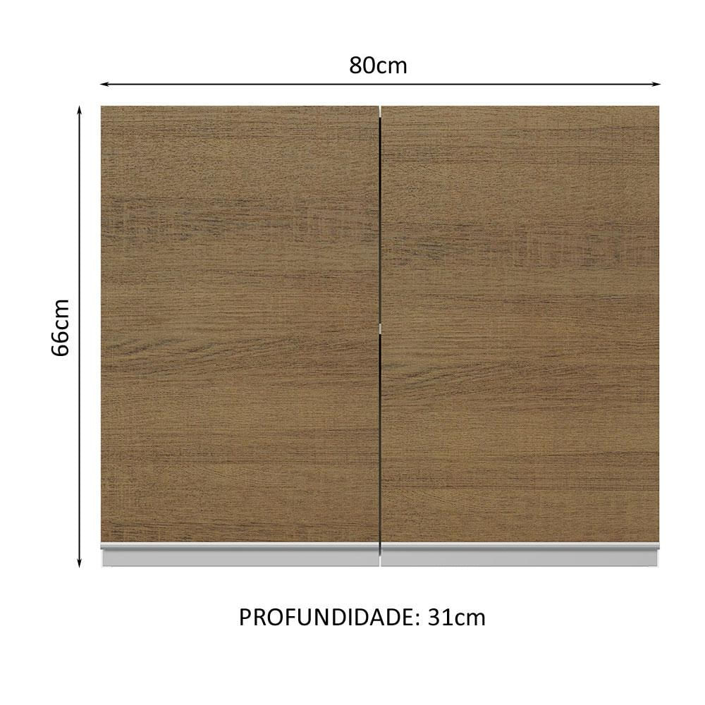 Armário Aéreo Madesa Acordes 100% MDF 80 cm 2 Portas - Branco/Rustic Branco/Rustic