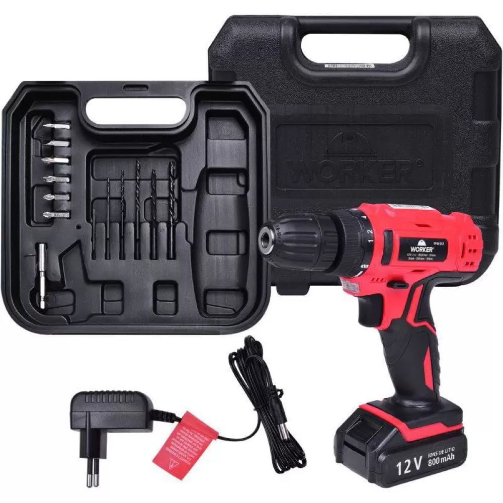 PARAFUSADEIRA 12V WORKER  BATERIA KIT 13PCS BIV BIVOLT