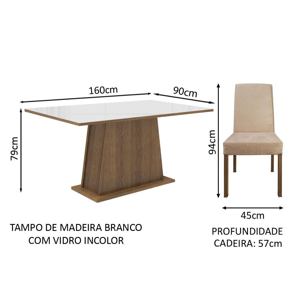 Conjunto Sala de Jantar Madesa Sabrina Mesa Tampo de Vidro com 4 Cadeiras - Rustic/Branco/Imperial Rustic/Branco/Imperial