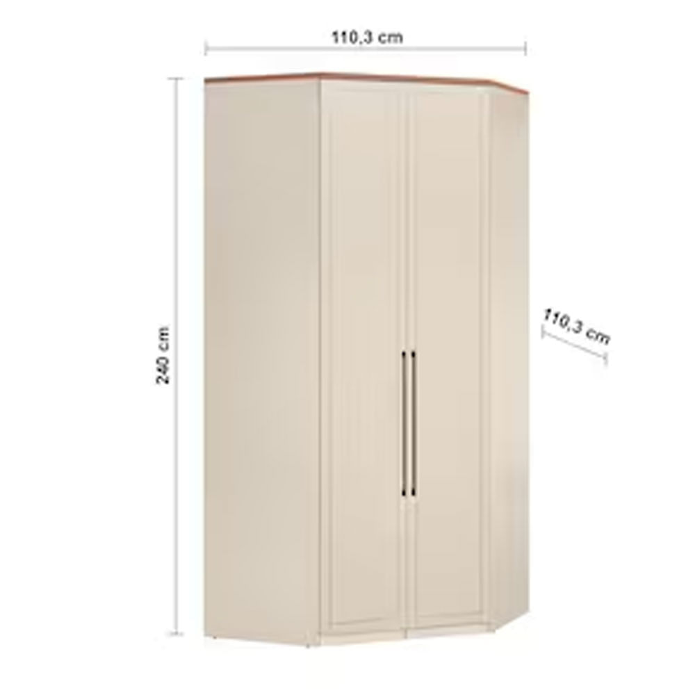 Armário Modulado Closet de Canto Santos Andirá 2 Portas 3 Gavetas 5 Prateleiras Casal  Areia/Wood