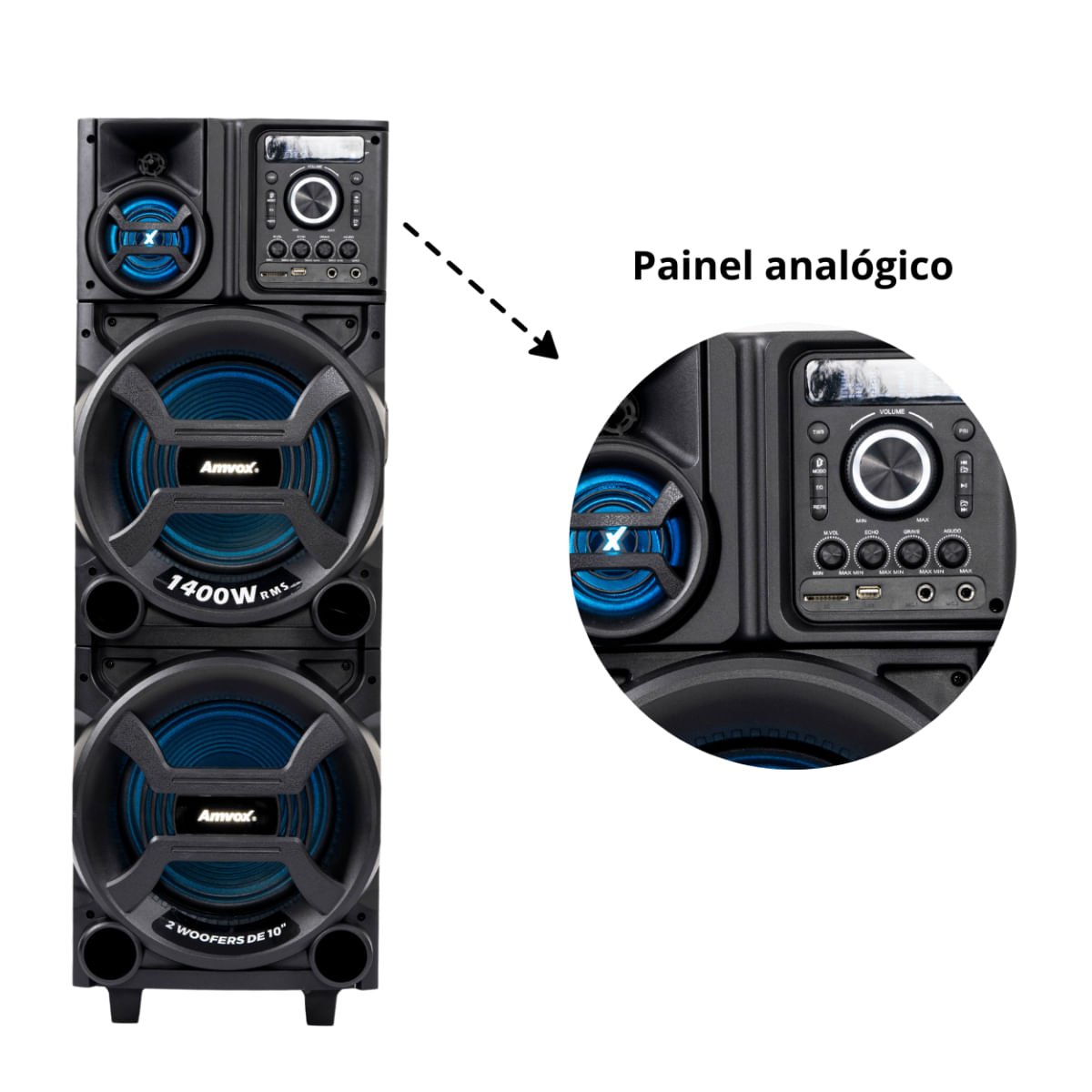 CAIXA AMPLIFICADA  AMVOX ACA 1402 TITAN BLACK BIVOLT 1400W PRETA / BIVOLT