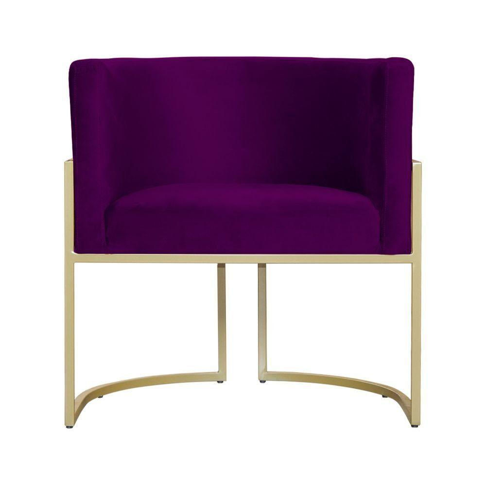 Poltrona Decorativa Dourada Base De Metalon 7decormoveis Veludo Roxo