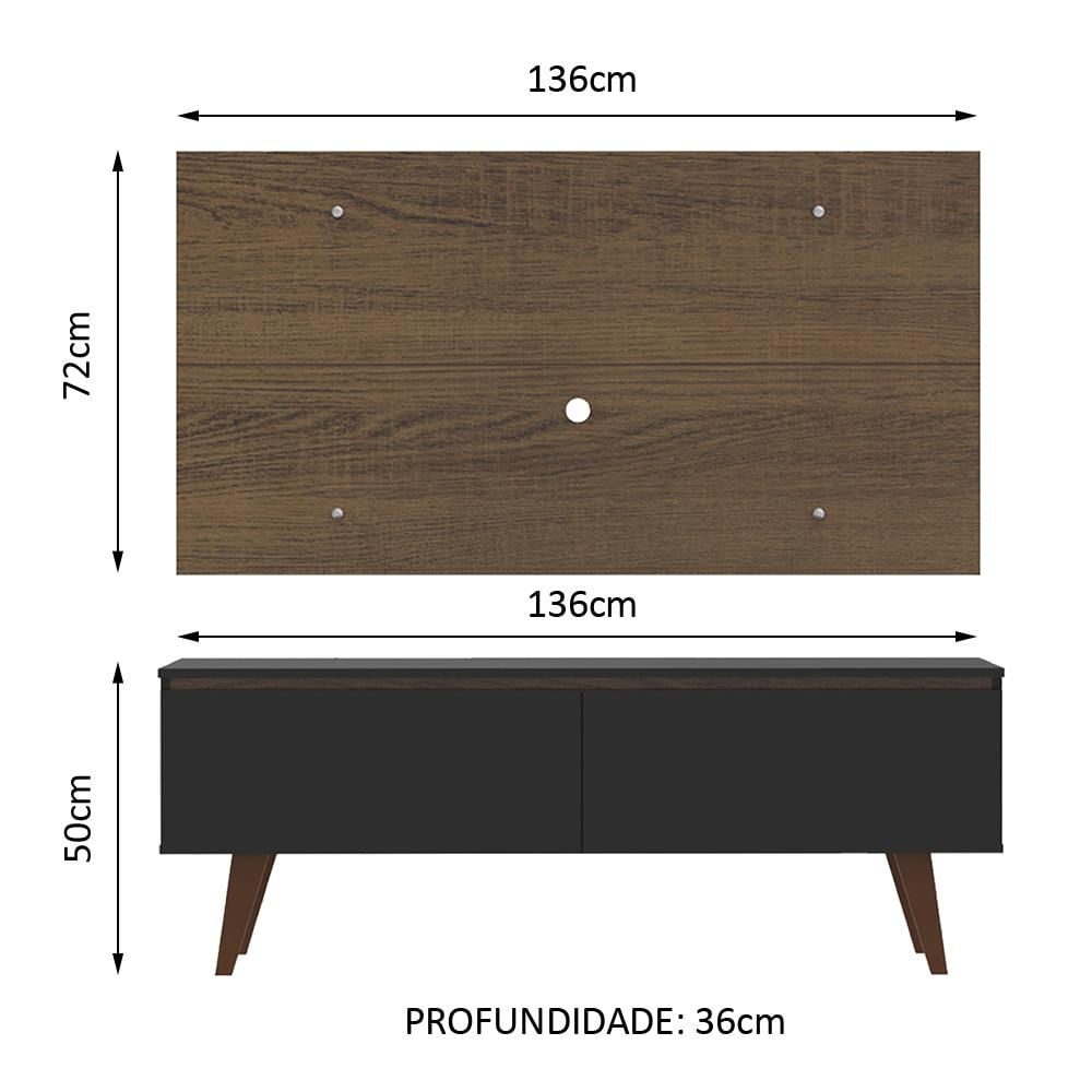 Rack Madesa Le Mans e Painel para TV até 55 Polegadas 2 Portas - Rustic/Preto Rustic/Preto