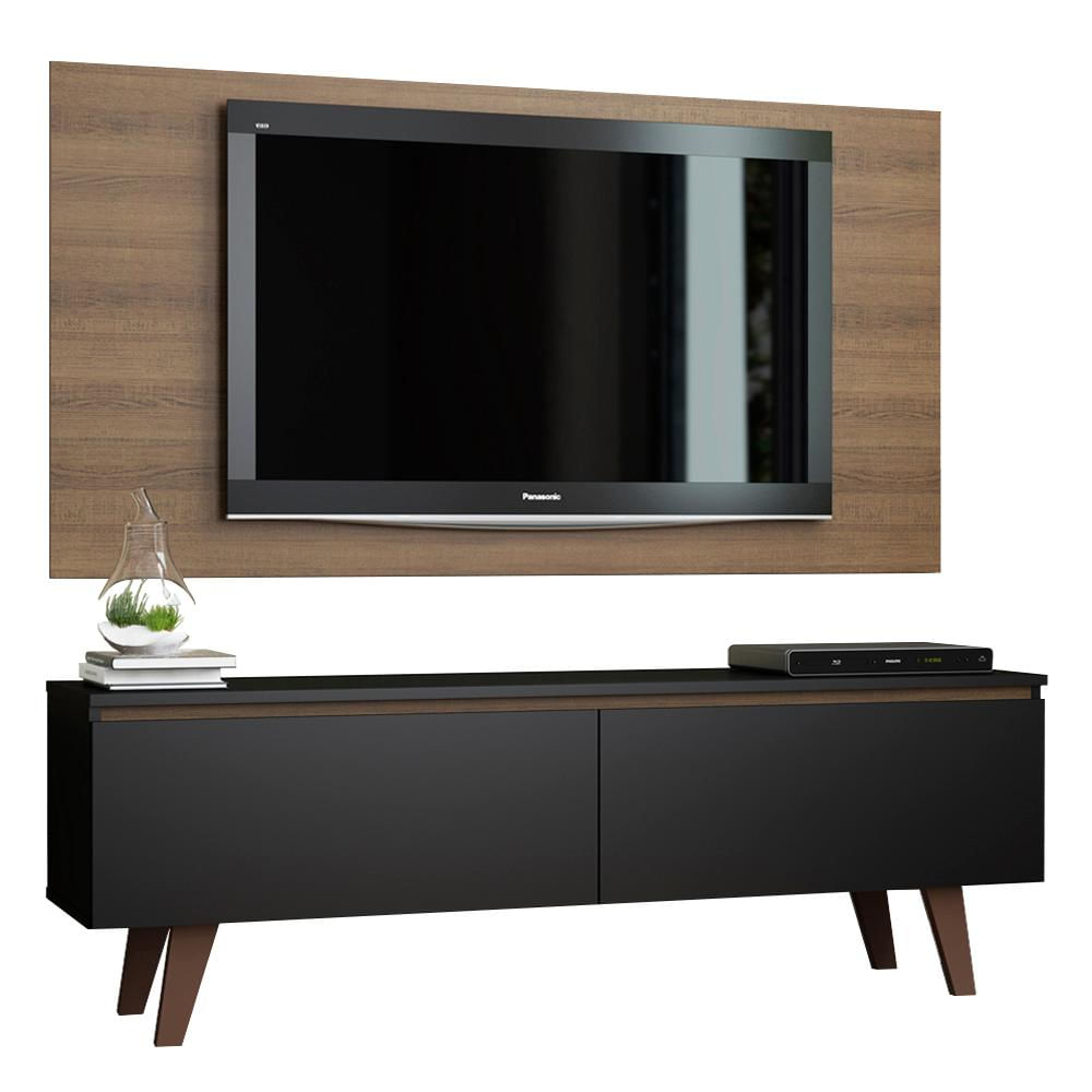 Rack Madesa Le Mans e Painel para TV até 55 Polegadas 2 Portas - Rustic/Preto Rustic/Preto