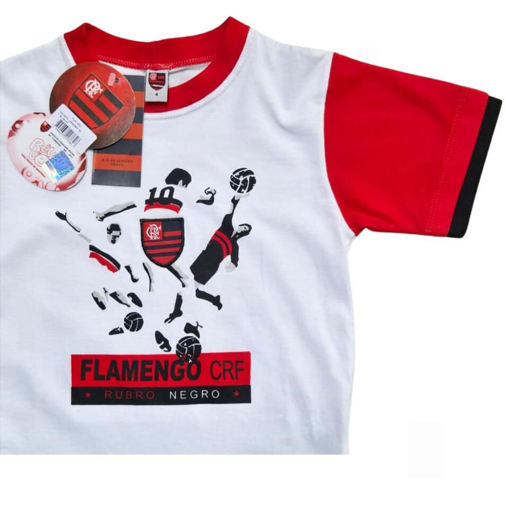 Camiseta Infantil Flamengo Estampada Oficial Tam 6 / Branco / Vermelho