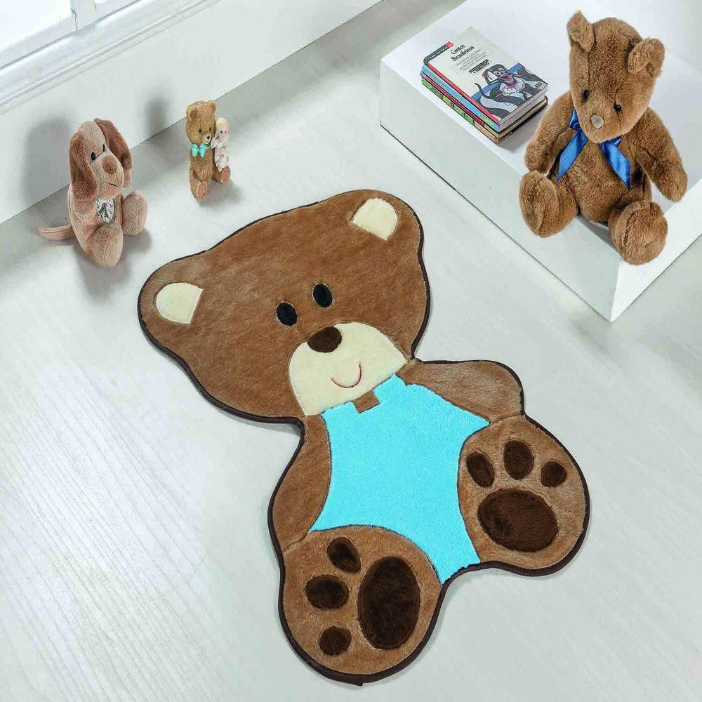 Tapete Premium Baby Bebê Urso 78cm x 54cm Azul Turquesa