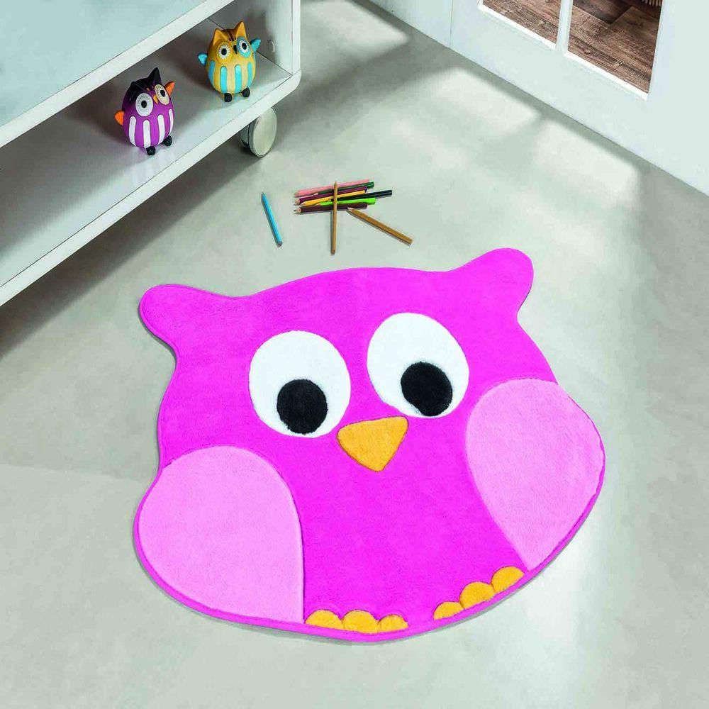 Tapete Premium Baby Coruja 78cm x 64cm Rosa Guga Tapetes