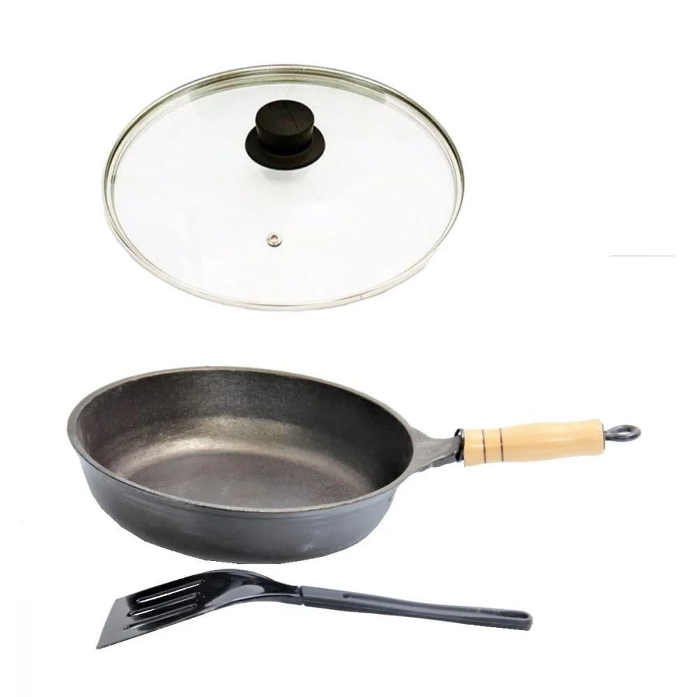 Frigideira Alta Antiaderente Cabo Tampa Vidro 24Cm Espátula