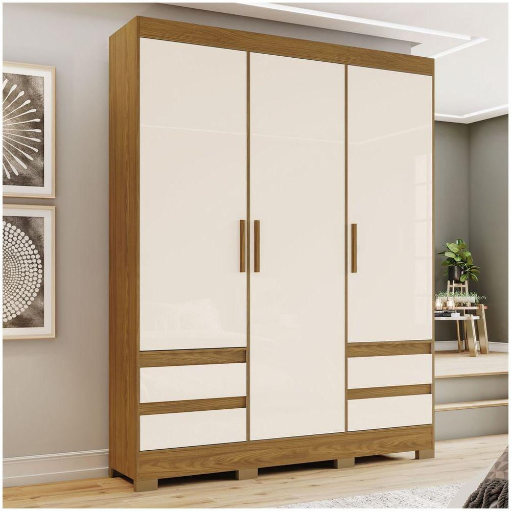 Guarda Roupa Casal 03 Portas 04 Gavetas B55 Briz Nature Com Off White