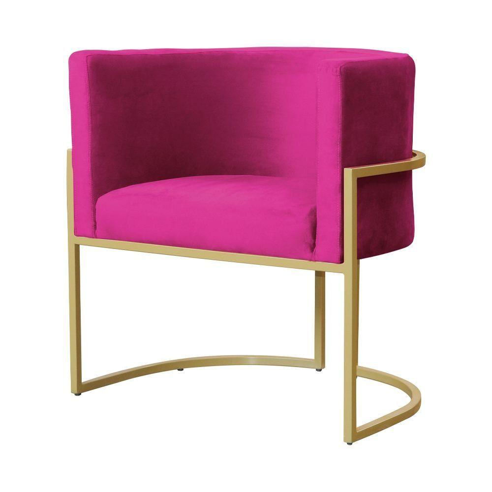 Poltrona Decorativa Dourada Base De Metalon - 7decormoveis - Veludo Pink