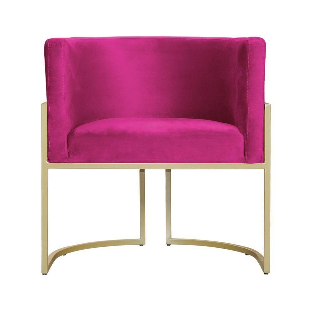 Poltrona Decorativa Dourada Base De Metalon - 7decormoveis - Veludo Pink