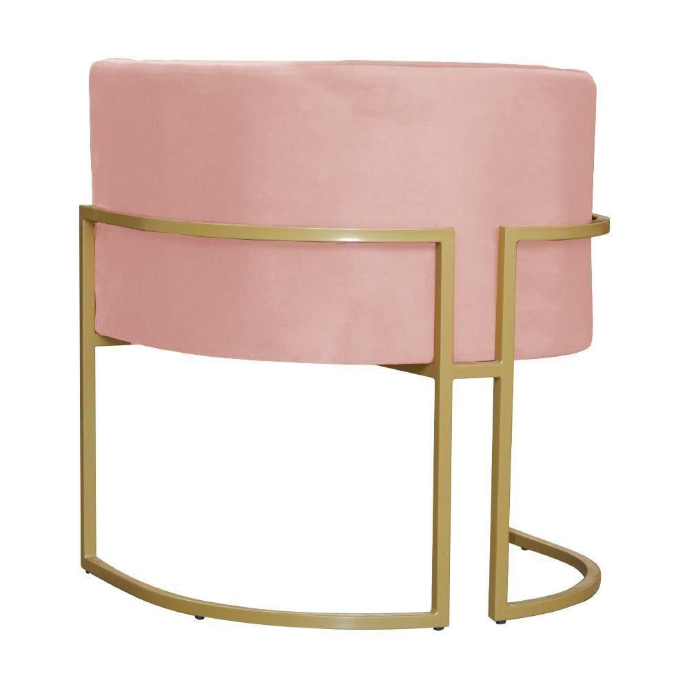 Poltrona Decorativa Dourada Base De Metalon 7decormoveis Veludo Rosa