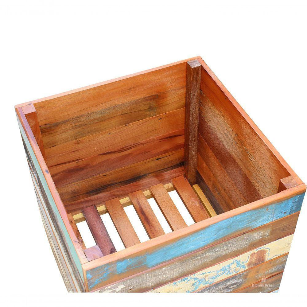 Vaso Cachepot 50x50cm Madeira Maciça Com Pátina