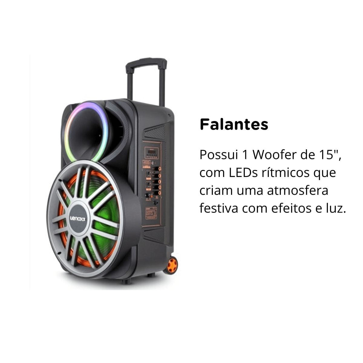 Caixa de Som Amplificada Lenoxx Bluetooth 900W - LCA15 PRETA / BIVOLT